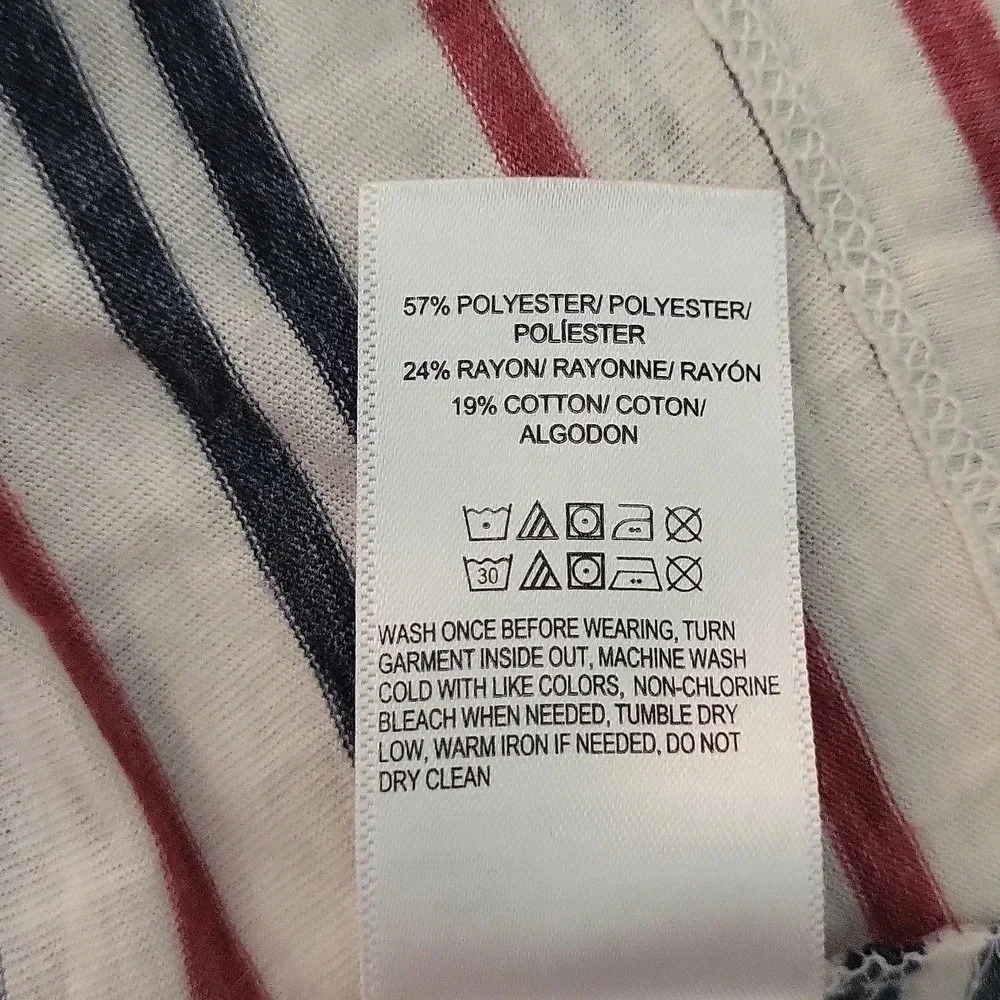Lucky Brand White Red Blue Stripe Short Sleeve V Neck Casual Tee Womens Med - Picture 5 of 5